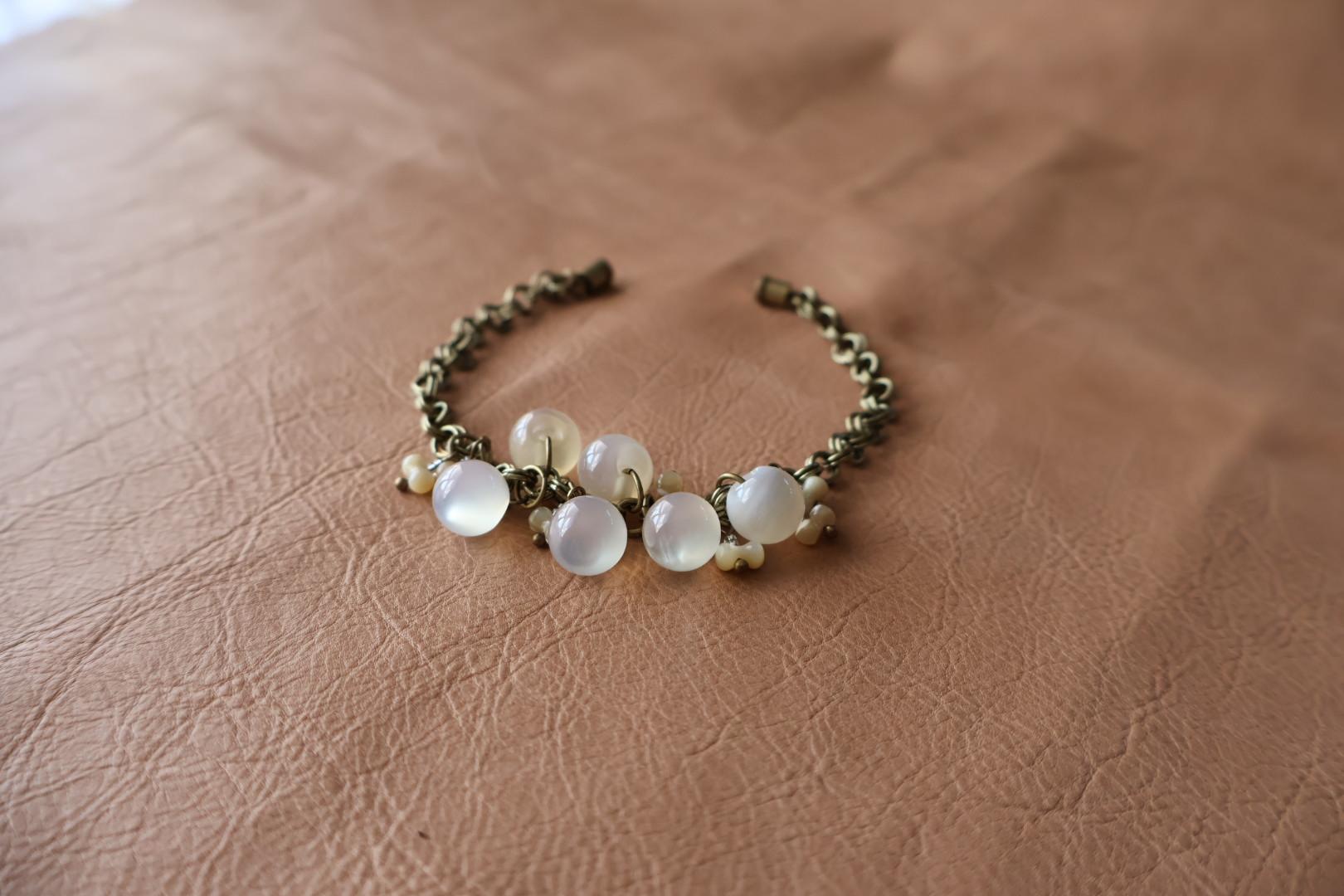 チェーンブレスレット　　No.47   boll ring white